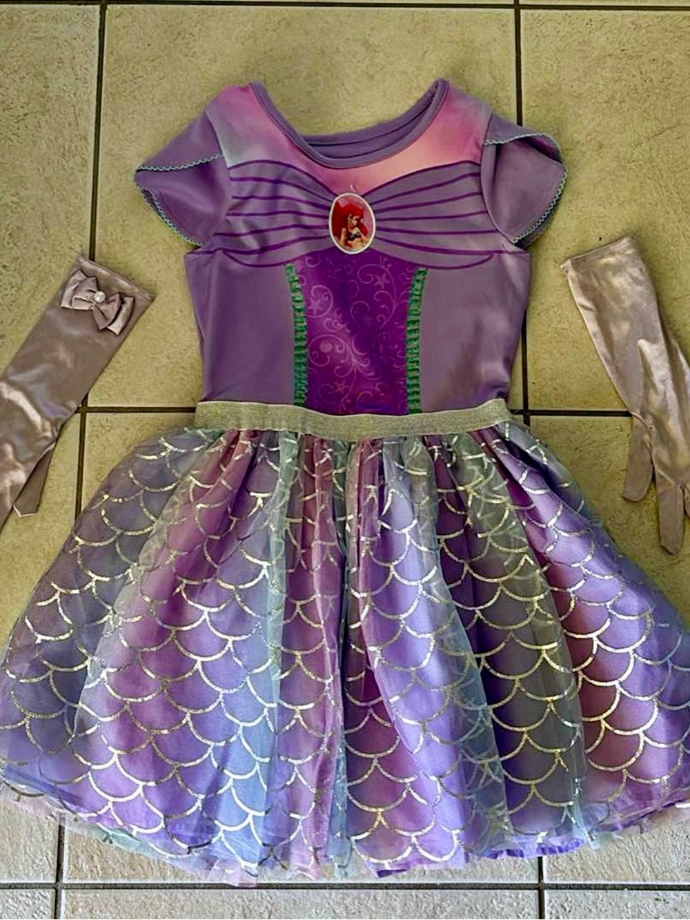 Disney Purple Ariel-Themed Mermaid Tutu Dress with Shimmer Gloves size 7/8
